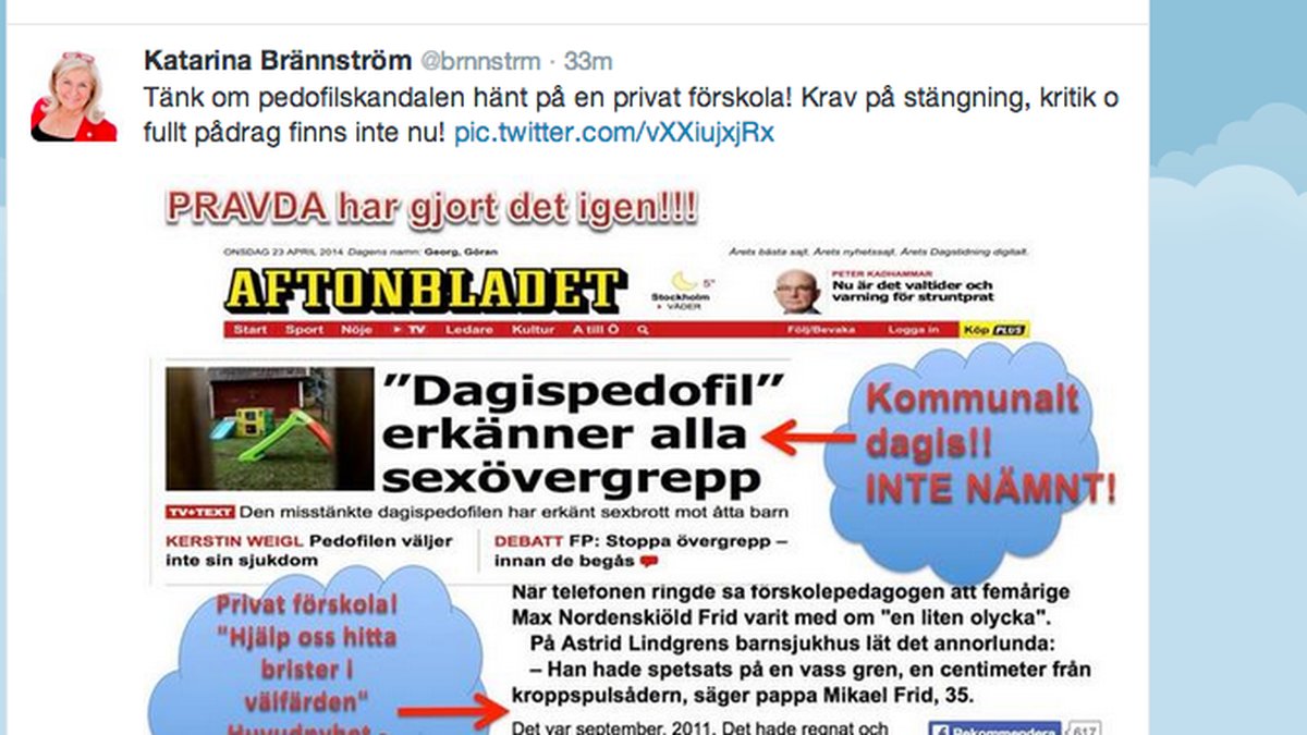 Brännströms tweet blev starkt kritiserad.